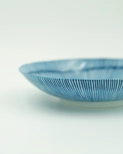 Serveringsfade- Og Skåle|Tallerkener (kage, Frokost, Middag)^SERAMIKKU Fad/tallerken i aflang form med blå striber (lille version)