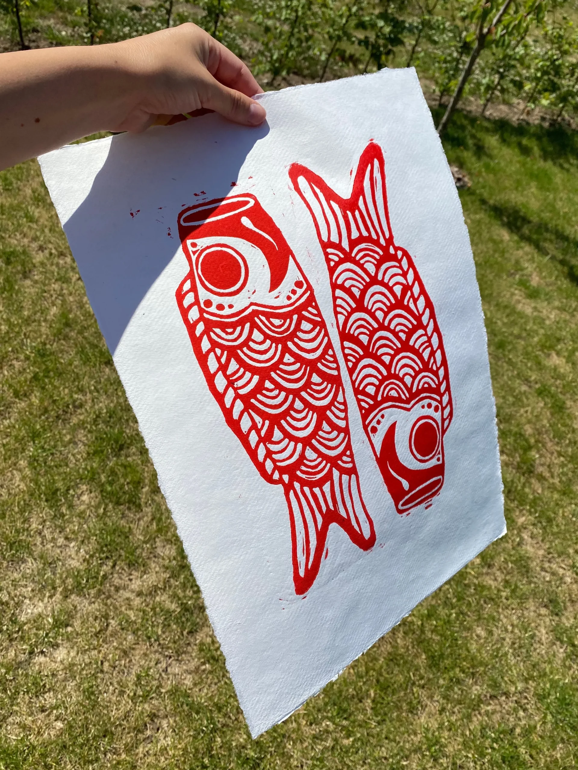 Fars Dags Gave|Linoleumstryk^SERAMIKKU Koinobori (linoleumstryk) (2. sortering)